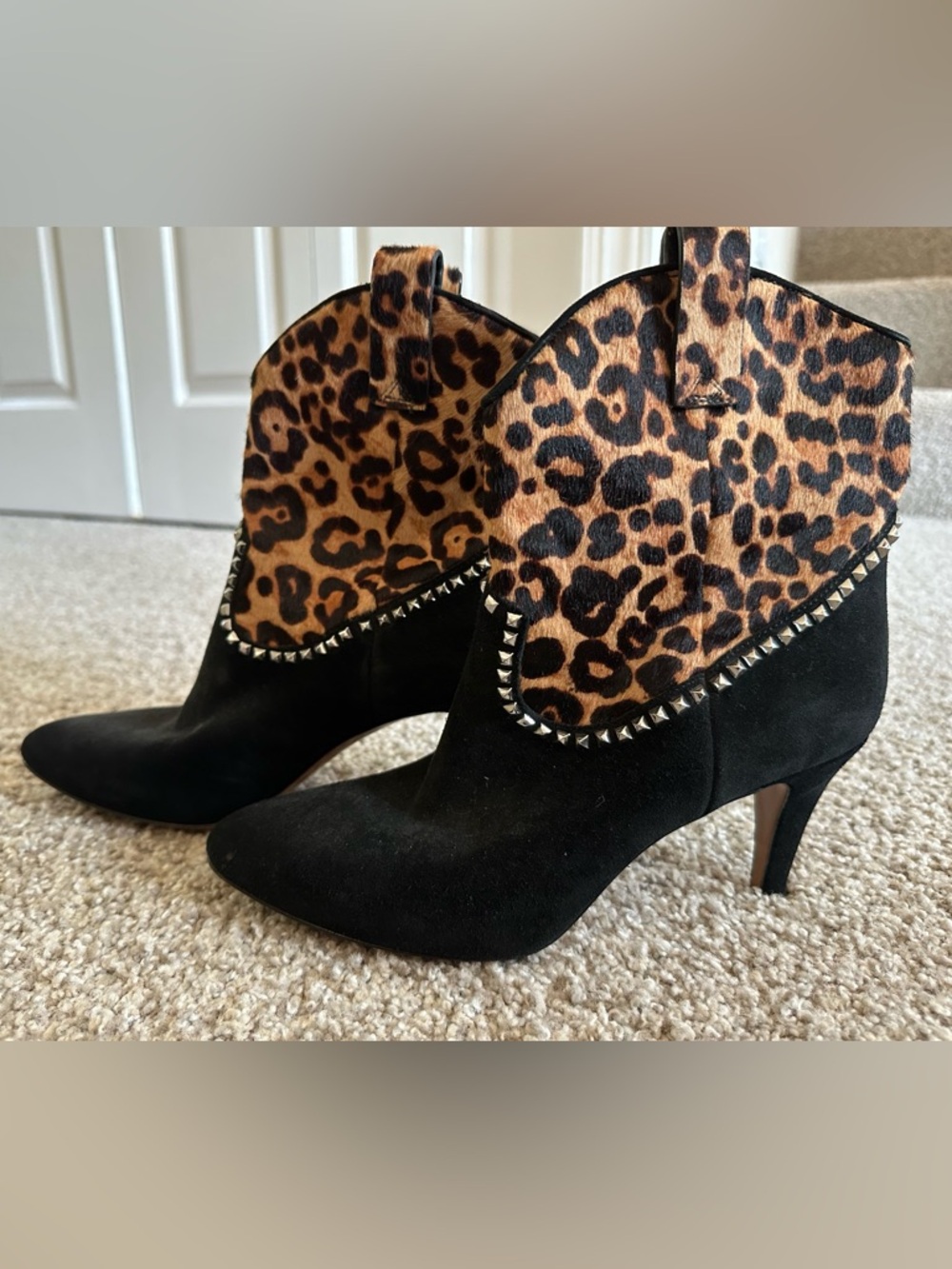 Marc Jacobs Leopard & Black Suede Western Ankle Boots with real calf hair